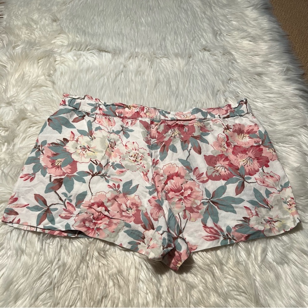 Loft Linen Shorts White Pink Turquoise Floral XL - Picture 5 of 9